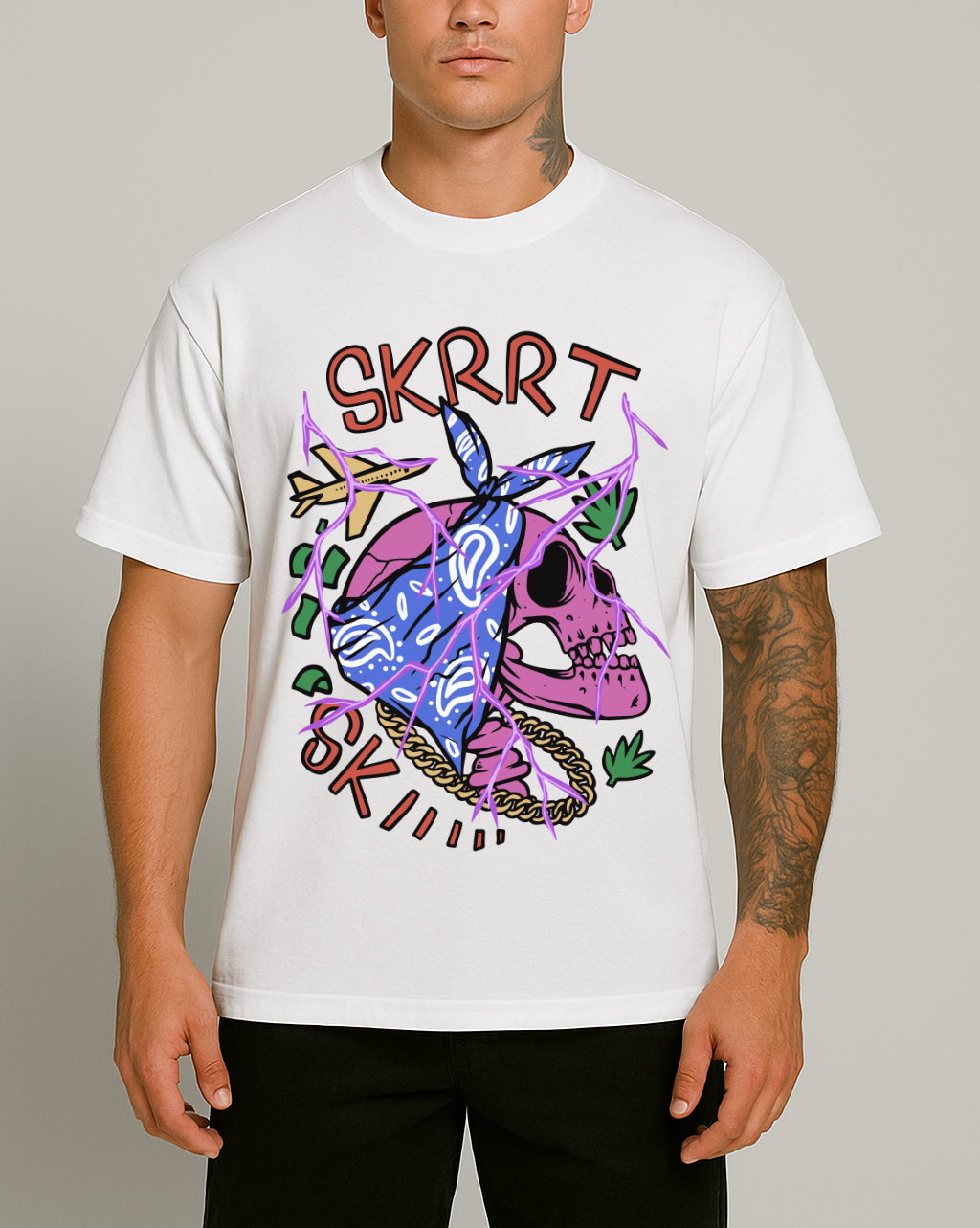 Skrrt Skull Graphic Oversized T-shirt