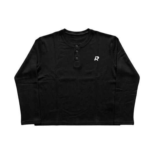 Black Henley Waffle Knit