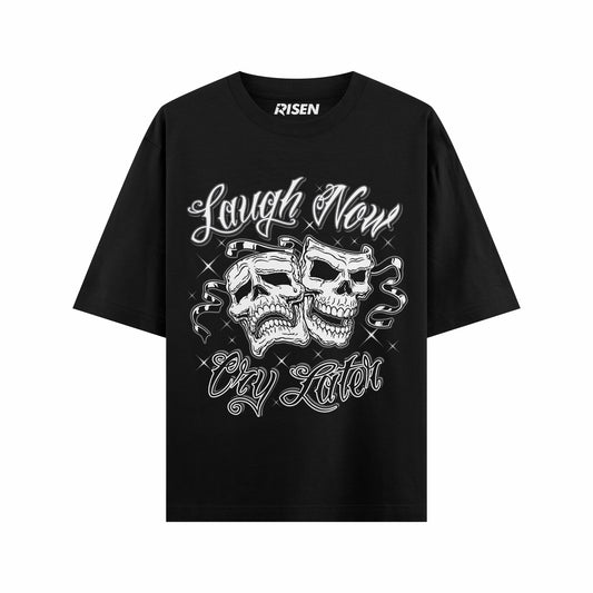 Laugh Now Cry Later Skull Graphic Oversized T-shirt