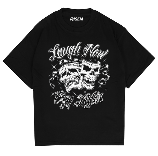 Laugh Now Cry Later Skull Graphic Oversized T-shirt