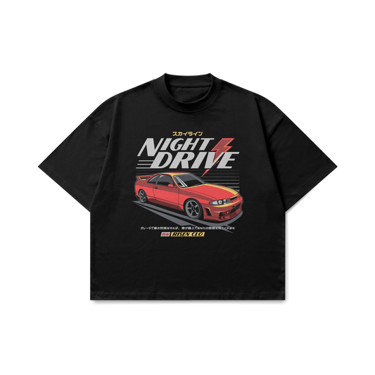 Night Drive Car Graphic Oversized T-Shirt
