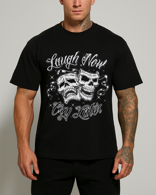Laugh Now Cry Later Skull Graphic Oversized T-shirt