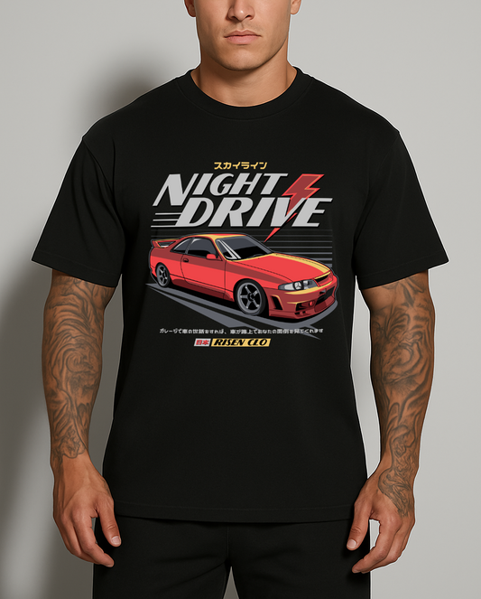 Night Drive Car Graphic Oversized T-shirt